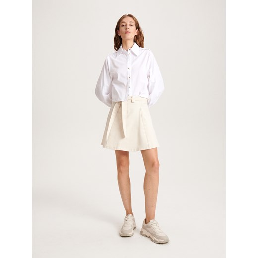 Reserved - Bawełniana spódnica mini - złamana biel ze sklepu Reserved w kategorii Spódnice - zdjęcie 161275286