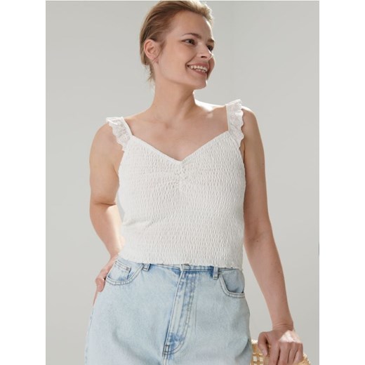 Sinsay - Crop top na ramiączkach - kremowy Sinsay XS Sinsay okazja