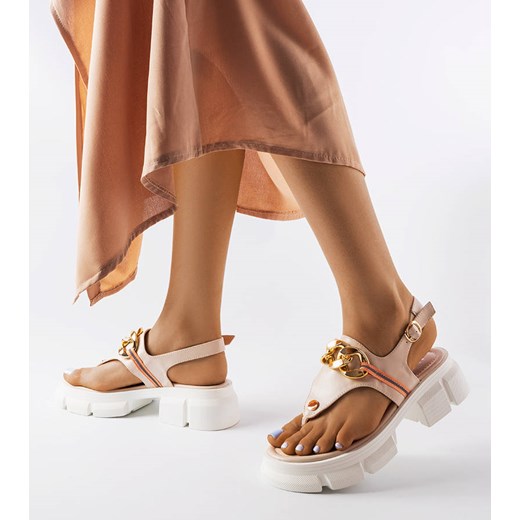 Beżowe sandały-japonki na masywnej podeszwie Breana ze sklepu gemre w kategorii Sandały damskie - zdjęcie 161276729