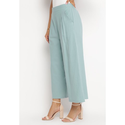 Zielone Szerokie Spodnie Bawełniane Camprell ze sklepu Born2be Odzież w kategorii Spodnie damskie - zdjęcie 161280918