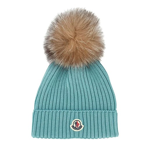 MONCLER KIDS Turkusowa czapka z futrzanym pomponem rozmiar S Moncler Kids S Moliera2.com