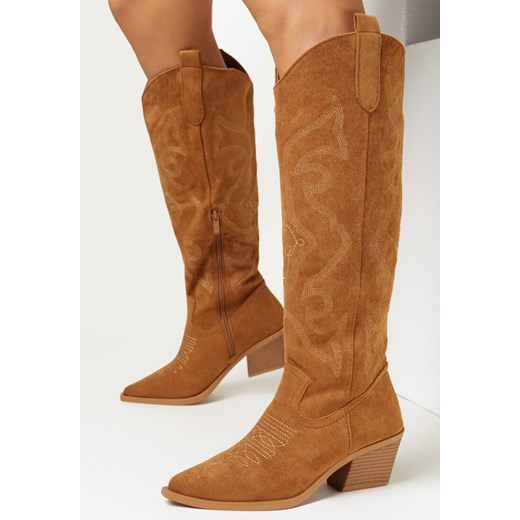 Kozaki damskie Born2be na zimę na obcasie z cholewką przed kolano 