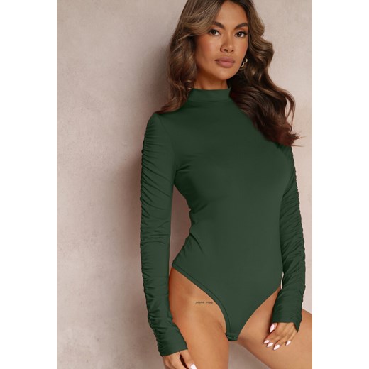 Zielone Body z Długimi Marszczonymi Rękawami Pinna ze sklepu Renee odzież w kategorii Bluzki damskie - zdjęcie 161331585