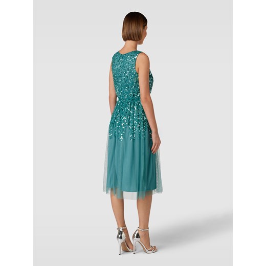 Sukienka Lace & Beads na sylwestra rozkloszowana z okrągłym dekoltem z aplikacją bez rękawów 