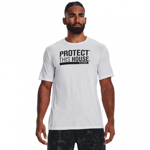 Męski t-shirt z nadrukiem Under Armour UA Protect This House - biały ze sklepu Sportstylestory.com w kategorii T-shirty męskie - zdjęcie 161341155