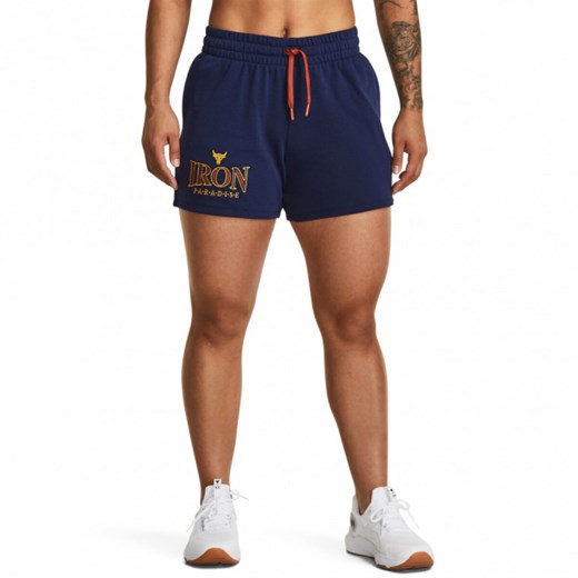 Damskie spodenki treningowe Under Armour Project Rock Everyday Terry Short - granatowe ze sklepu Sportstylestory.com w kategorii Szorty - zdjęcie 161341286
