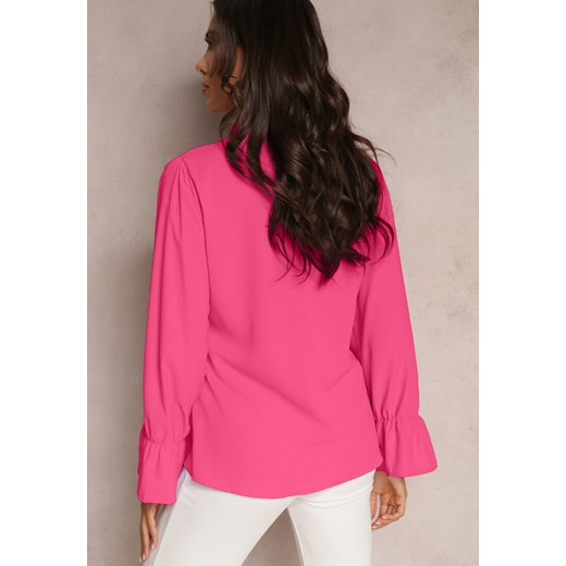 Różowa Wiskozowa Bluzka Ozdobiona Koronkowymi Tasiemkami z Długim Rękawem Renee XL Renee odzież promocyjna cena