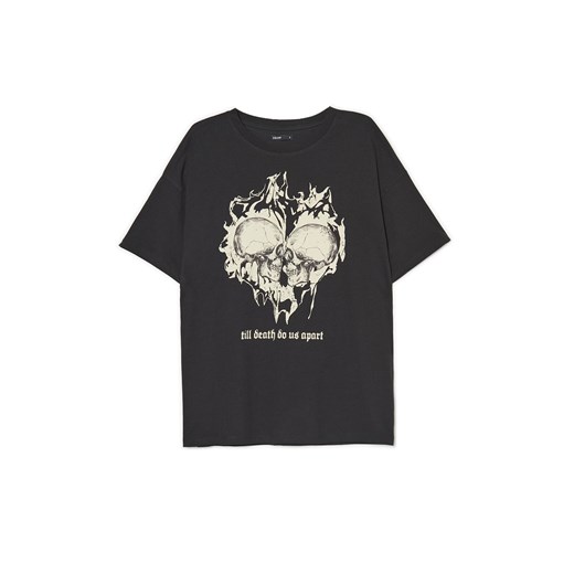 Cropp - Czarny t-shirt z motywem czaszek - czarny ze sklepu Cropp w kategorii Bluzki damskie - zdjęcie 161351718