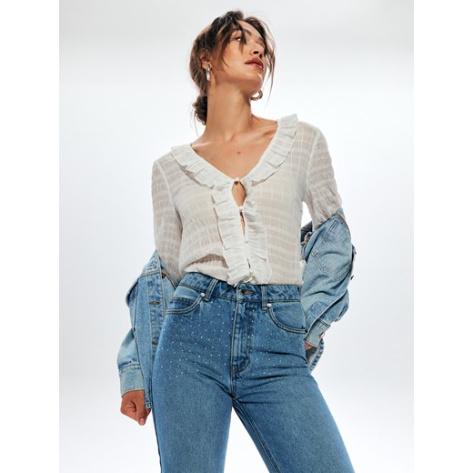 Sinsay - Jeansy straight high waist - niebieski Sinsay 38 Sinsay