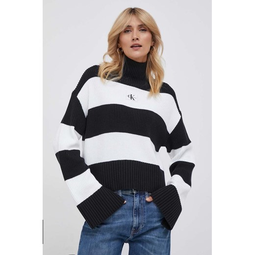 Calvin Klein Jeans sweter bawełniany kolor czarny ciepły z golfem S ANSWEAR.com