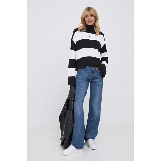 Calvin Klein Jeans sweter bawełniany kolor czarny ciepły z golfem M ANSWEAR.com