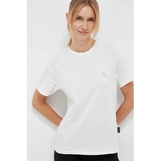 Napapijri t-shirt bawełniany S-Nina kolor beżowy NP0A4H87N1A1 ze sklepu ANSWEAR.com w kategorii Bluzki damskie - zdjęcie 161387376