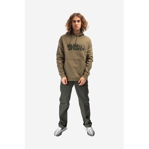 Fjallraven bluza bawełniana Logo Hoodie męska kolor zielony z kapturem z M promocja PRM