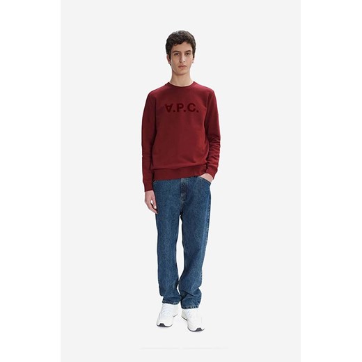 A.P.C. bluza bawełniana Sweat męska kolor bordowy z nadrukiem L PRM okazyjna cena