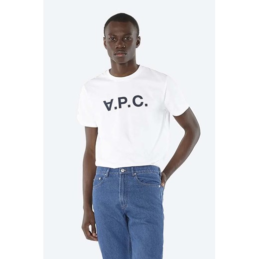 A.P.C. t-shirt bawełniany Vpc Blanc kolor biały z nadrukiem COBQX.H26586-DARKNAVY ze sklepu PRM w kategorii T-shirty męskie - zdjęcie 161393228