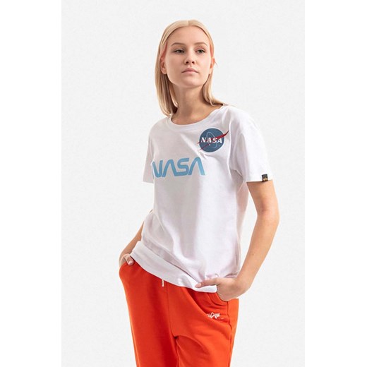 Alpha Industries t-shirt bawełniany NASA PM kolor biały 198053.574-BIALY ze sklepu PRM w kategorii Bluzki damskie - zdjęcie 161393475