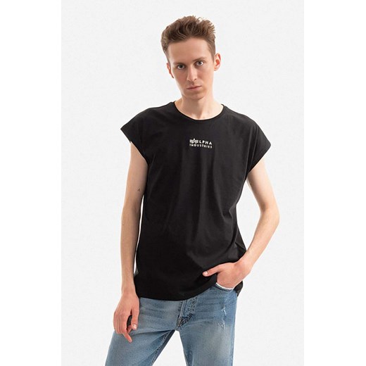 Alpha Industries t-shirt bawełniany kolor czarny gładki 118531.649-CZARNY ze sklepu PRM w kategorii T-shirty męskie - zdjęcie 161393566