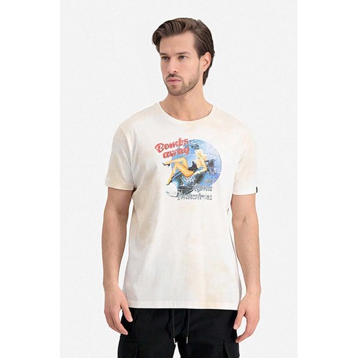 Alpha Industries t-shirt bawełniany Nose Art T-Shirt kolor beżowy z nadrukiem 106520.300-KREMOWY ze sklepu PRM w kategorii T-shirty męskie - zdjęcie 161393567