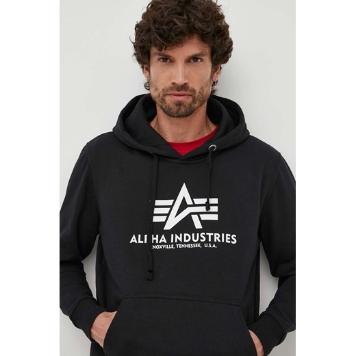 Alpha Industries bluza Basic Hoody męska kolor czarny z kapturem z nadrukiem 178312.03 ze sklepu PRM w kategorii Bluzy męskie - zdjęcie 161393695