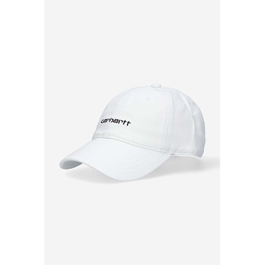 Carhartt WIP czapka z daszkiem bawełniana Script kolor biały z aplikacją I028876.WHITE.BLAC-WHITE.BLAC ze sklepu PRM w kategorii Czapki z daszkiem damskie - zdjęcie 161393809