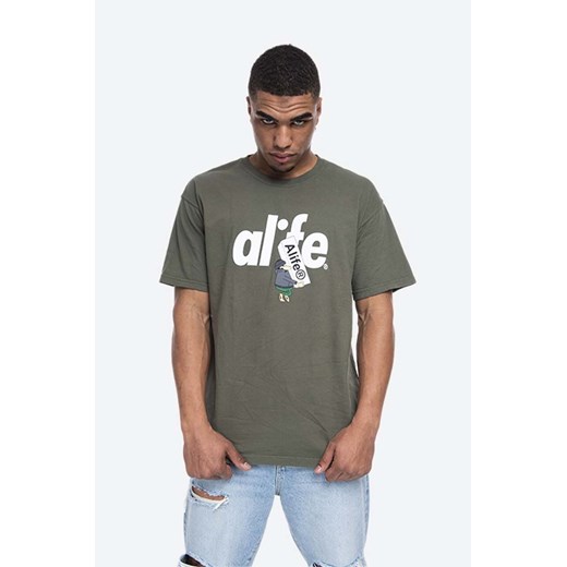 Alife t-shirt bawełniany Boostin kolor zielony wzorzysty ALISS20-58 HUNTER GREEN/WHITE ALISS20.58-HUNTER.GRE ze sklepu PRM w kategorii T-shirty męskie - zdjęcie 161394728