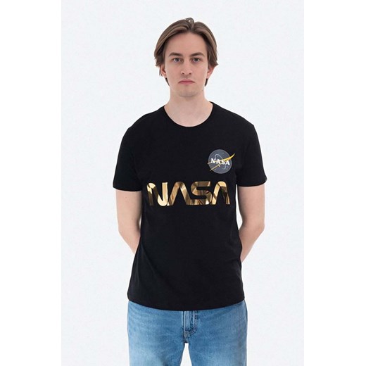 Alpha Industries t-shirt bawełniany NASA Reflective T kolor czarny z nadrukiem 178501.365 ze sklepu PRM w kategorii T-shirty męskie - zdjęcie 161395599