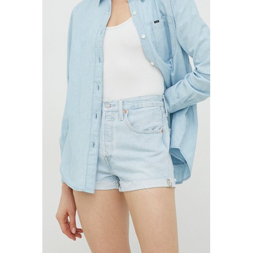 Levi's szorty jeansowe damskie kolor niebieski gładkie high waist 56327.0313-LightIndig ze sklepu PRM w kategorii Szorty - zdjęcie 161396865
