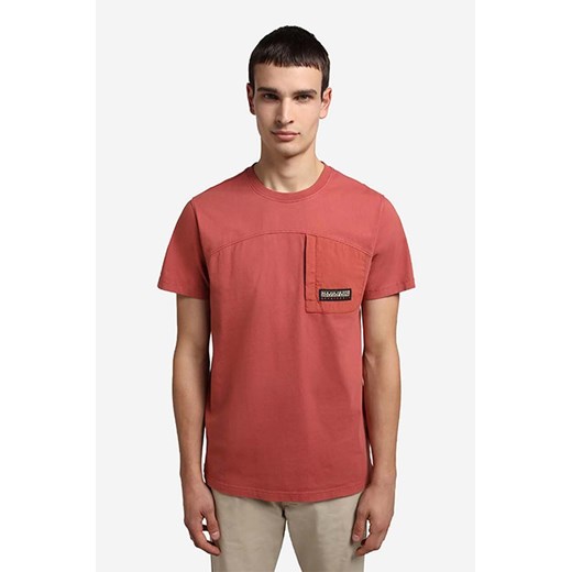 Napapijri t-shirt bawełniany kolor czerwony gładki NA4G33.RE6-RE6 ze sklepu PRM w kategorii T-shirty męskie - zdjęcie 161397335