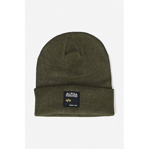 Alpha Industries czapka Label Beanie kolor zielony 118934.369-ZIELONY ze sklepu PRM w kategorii Czapki zimowe damskie - zdjęcie 161397687
