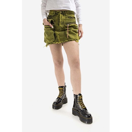 Aries spódnica jeansowa Acid Washed Cargo Skirt kolor zielony mini prosta AR32304-LIME ze sklepu PRM w kategorii Spódnice - zdjęcie 161400029