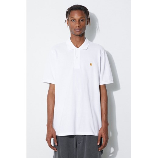 Carhartt WIP polo bawełniane kolor biały gładki I023807-ICARUS/GOL ze sklepu PRM w kategorii T-shirty męskie - zdjęcie 161405087