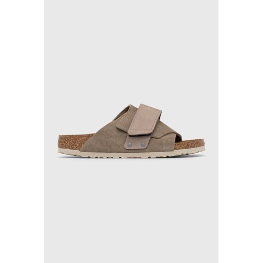 Birkenstock klapki zamszowe Kyoto damskie kolor szary 1015573 ze sklepu PRM w kategorii Klapki damskie - zdjęcie 161405558