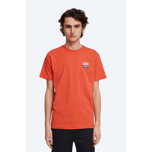 Wood Wood t-shirt bawełniany Boris x Fila kolor pomarańczowy z nadrukiem 688383.B026-ORANGE ze sklepu PRM w kategorii T-shirty męskie - zdjęcie 161406355