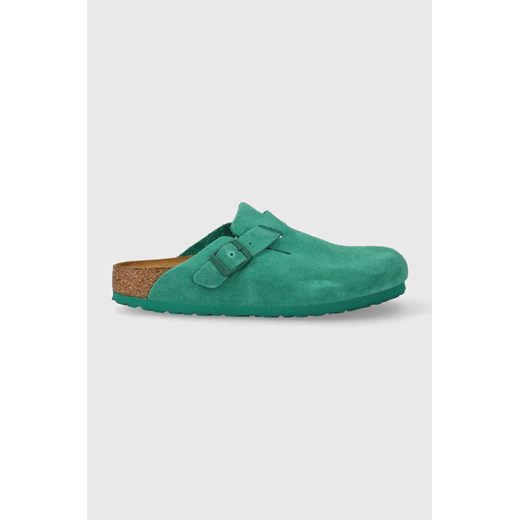 Birkenstock klapki zamszowe Boston damskie kolor zielony 1026165 40 wyprzedaż PRM