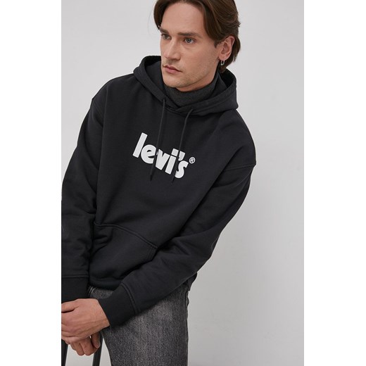 Levi's Bluza bawełniana męska kolor czarny z kapturem z nadrukiem 38479.0079-Blacks ze sklepu PRM w kategorii Bluzy męskie - zdjęcie 161406598