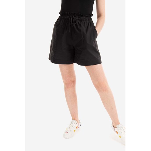 Woolrich szorty bawełniane Poplin Short kolor czarny gładkie high waist CFWWSH0021FRUT3027-100 ze sklepu PRM w kategorii Szorty - zdjęcie 161407635
