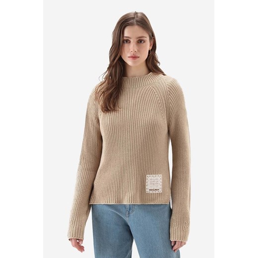 Woolrich sweter bawełniany Natural Dyeing kolor beżowy CFWWKN0211FRUF0670-8743 ze sklepu PRM w kategorii Swetry damskie - zdjęcie 161408167