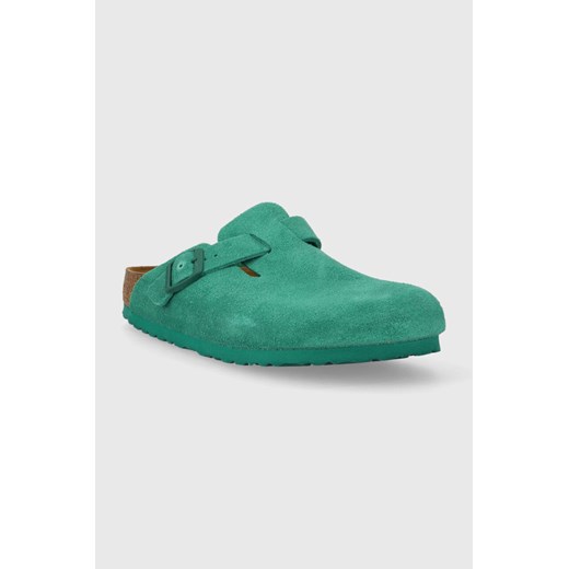 Birkenstock klapki zamszowe Boston damskie kolor zielony 1026165 38 wyprzedaż PRM