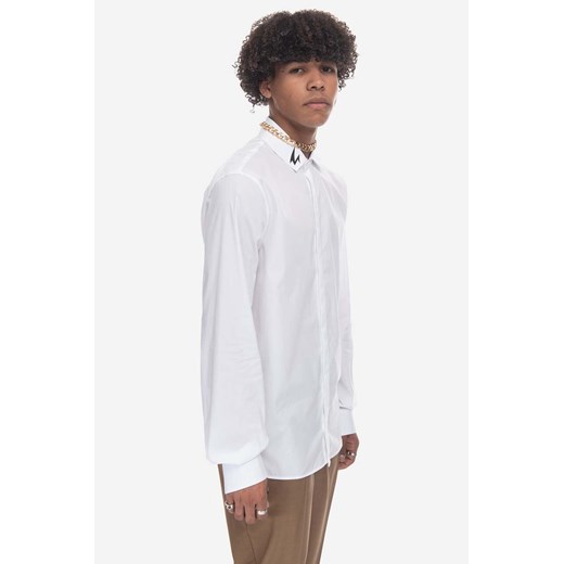 Neil Barett koszula bawełniana męska kolor biały slim z kołnierzykiem klasycznym PBCM136.U000S-526 ze sklepu PRM w kategorii Koszule męskie - zdjęcie 161409429