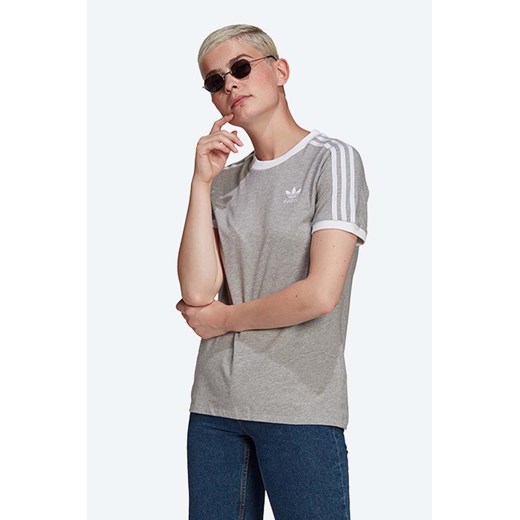 adidas Originals t-shirt bawełniany adicolor Classics 3-Stripes kolor szary z aplikacją GN2909-SZARY ze sklepu PRM w kategorii Bluzki damskie - zdjęcie 161410509