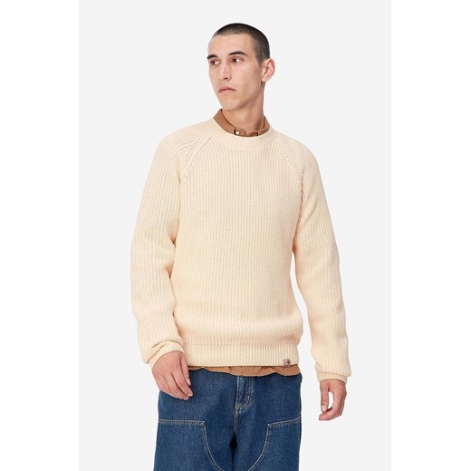 Carhartt WIP sweter z domieszką wełny Forth Sweater męski kolor beżowy I028263-CALICO ze sklepu PRM w kategorii Swetry męskie - zdjęcie 161413089
