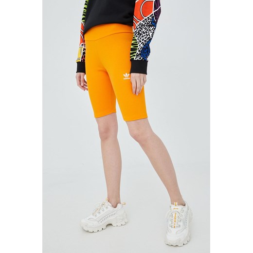 adidas Originals szorty Adicolor HF7483 damskie kolor pomarańczowy z aplikacją high waist HF7483-BORANG ze sklepu PRM w kategorii Szorty - zdjęcie 161413645
