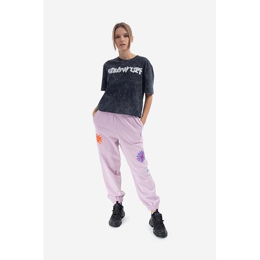 MCQ spodnie dresowe bawełniane Happy damskie kolor fioletowy z aplikacją XS okazyjna cena PRM