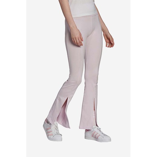 adidas Originals spodnie damskie kolor fioletowy dzwony high waist HU1615-FIOLETOWY ze sklepu PRM w kategorii Spodnie damskie - zdjęcie 161414546