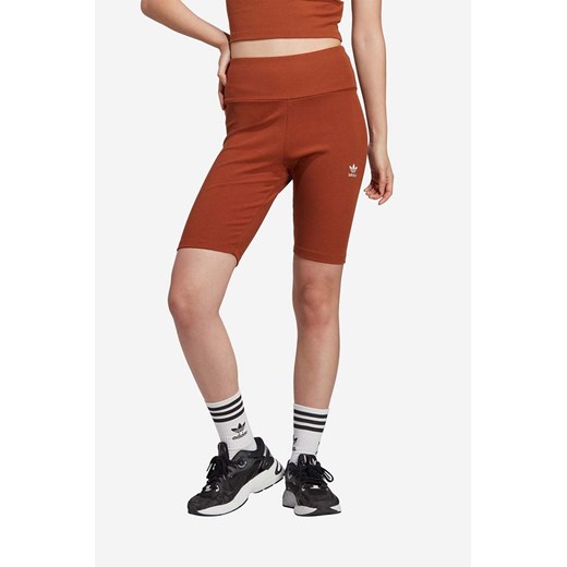adidas Originals szorty damskie kolor brązowy gładkie high waist IL9621-BRAZOWY ze sklepu PRM w kategorii Szorty - zdjęcie 161415297