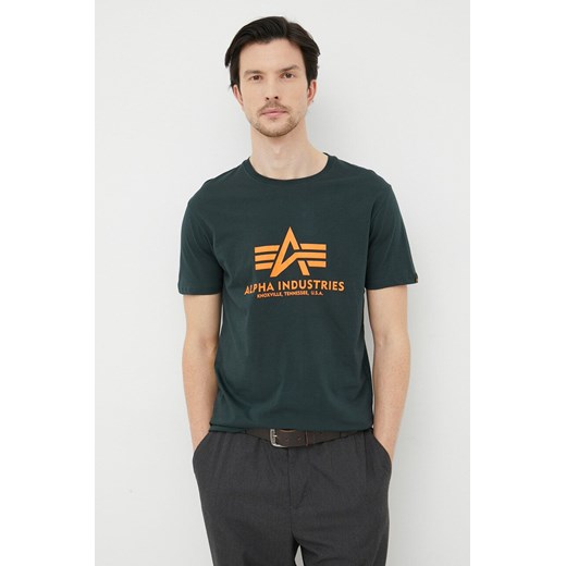 Alpha Industries t-shirt bawełniany kolor zielony z nadrukiem 100501.353-DarkPetrol ze sklepu PRM w kategorii T-shirty męskie - zdjęcie 161418345