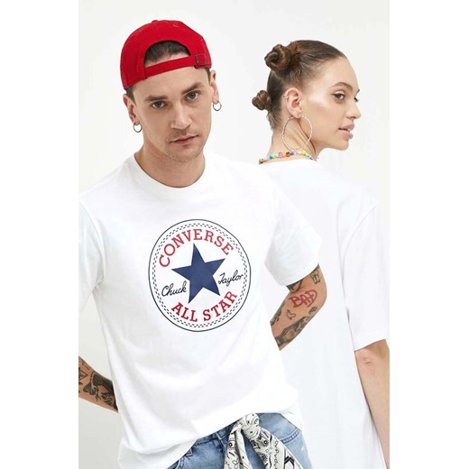 Converse t-shirt bawełniany kolor biały z nadrukiem 10025459.A03-WHITE ze sklepu ANSWEAR.com w kategorii Bluzki damskie - zdjęcie 161424576