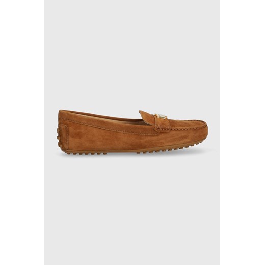 Lauren Ralph Lauren mokasyny zamszowe Barnsbury damskie kolor brązowy na płaskim obcasie 802821629017 ze sklepu ANSWEAR.com w kategorii Mokasyny damskie - zdjęcie 161426578