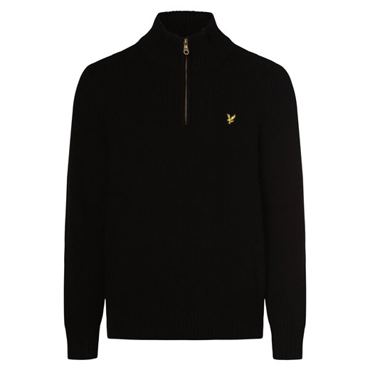 Lyle & Scott Sweter męski Mężczyźni Wełna jagnięca czarny jednolity ze sklepu vangraaf w kategorii Swetry męskie - zdjęcie 161429036