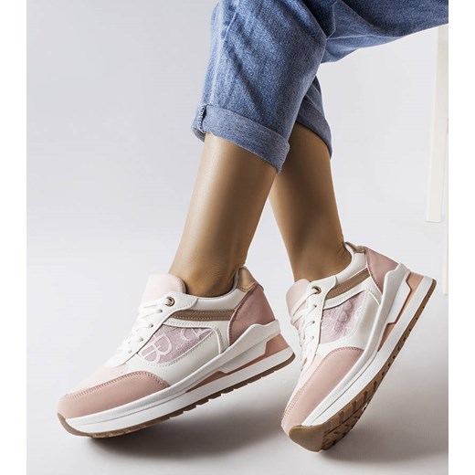 Różowe sneakersy ze wzorystą wstawką Genovesee ze sklepu gemre w kategorii Buty sportowe damskie - zdjęcie 161429387